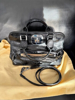 Longchamp Patent Leather Turn-Lock Crossbody Bag Black